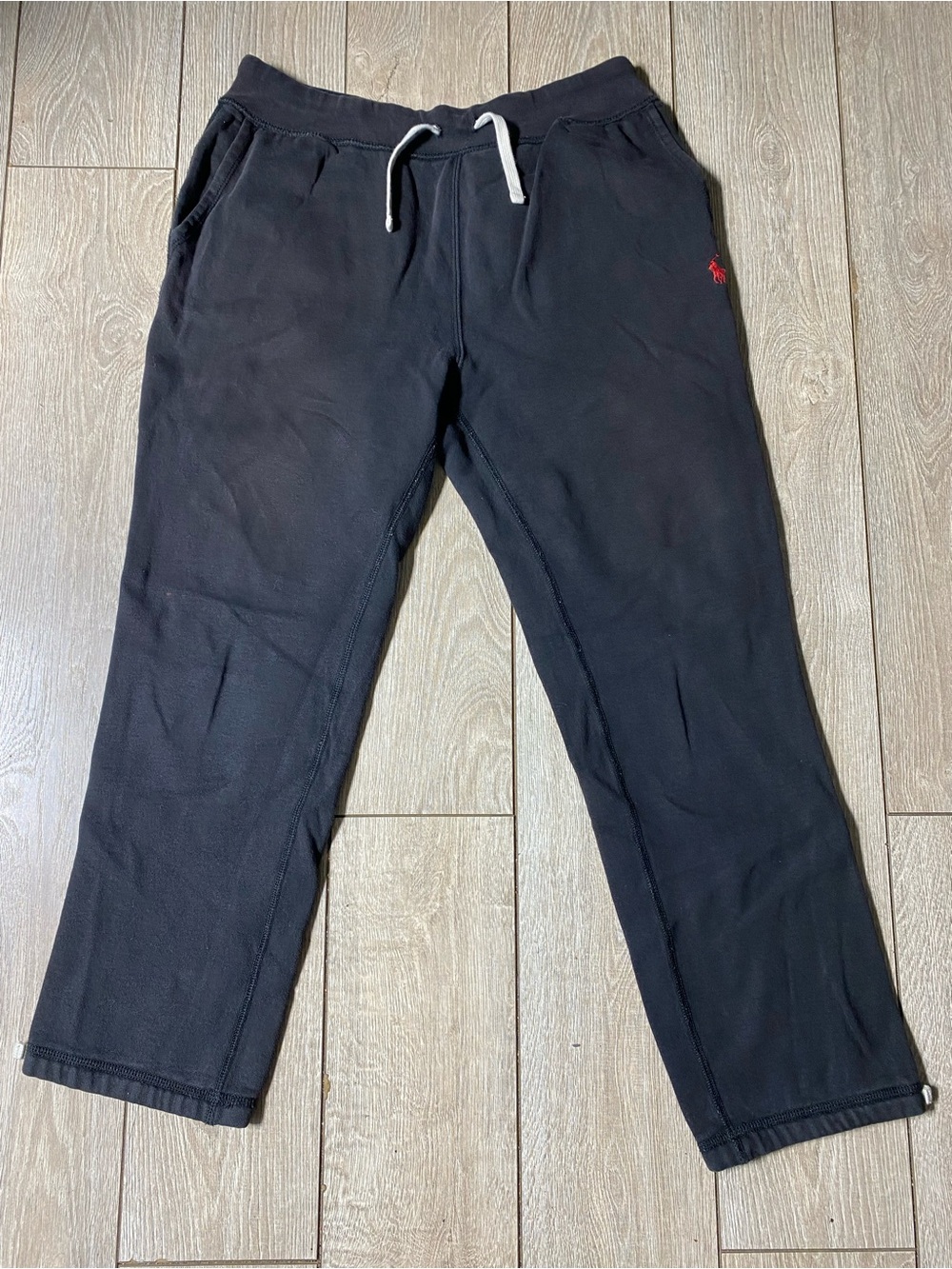Polo Ralph Lauren Black Baggy Fleece Sweatpants Straight Leg Y2K Streetwear